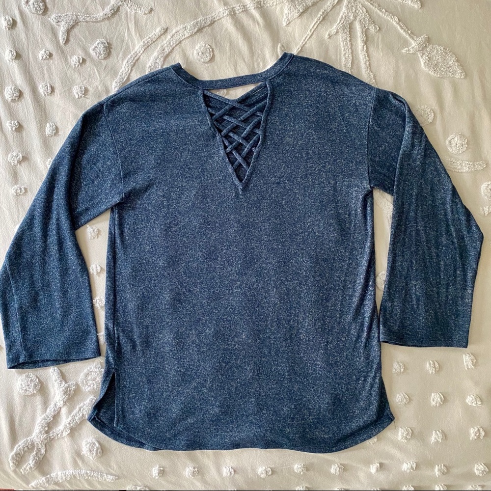 Motherhood soft fleece blue crossback top S